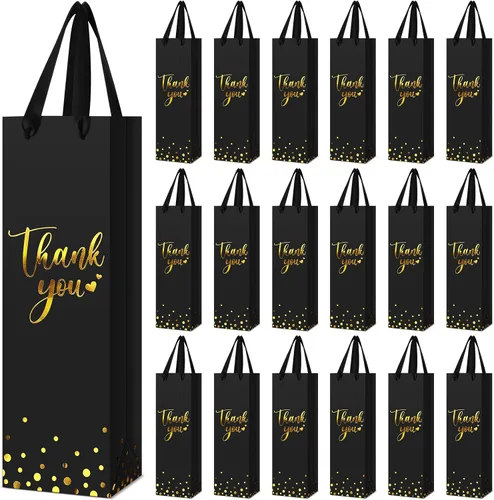 Miniatura 11 de Ctosree 30 bolsas de regalo para botellas de vino con asa de 4.3 x 3.5 x 13.7 pulgadas, bolsa de papel de licor para agradecimiento, papel de azul