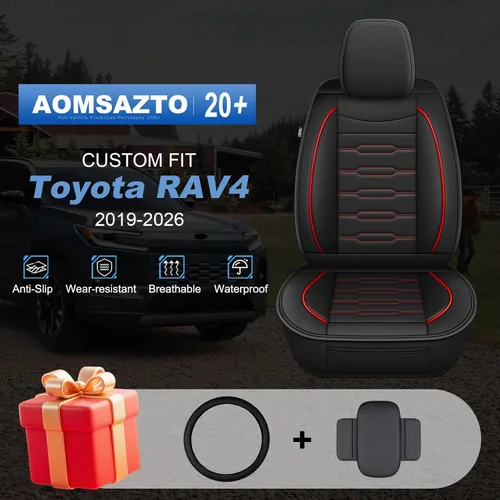 Miniatura 2 de AOMSAZTO RAV4 - Fundas de asiento delantero de cuero para Toyota RAV4 2019 2020 2021 2022 2023 2024 2025 LE, XLE, XLE Premium, Limited con Línea roja