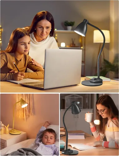 Miniatura 6 de BOHON. Lámpara de escritorio LED con puerto de carga USB, 3 modos de color, luz de lectura regulable, lámpara de tarea de inducción inteligente