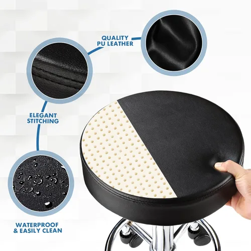 Miniatura 6 de Taburete ajustable con ruedas Taburete redondo con ruedas para silla de oficina de masaje de spa (negro)