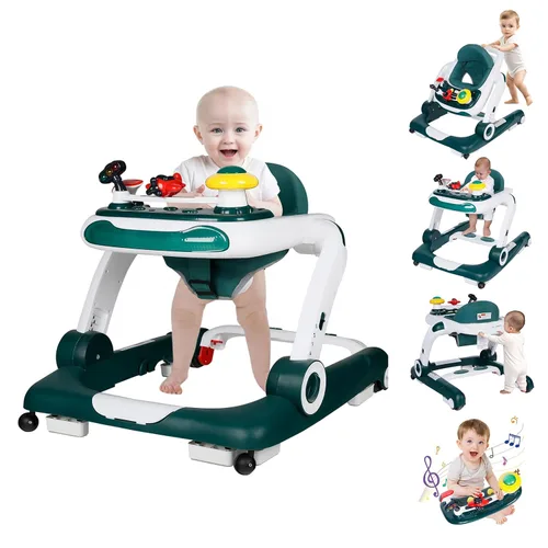 Miniatura 12 de Kinder King Andador para bebés con música y luces, 5 en 1 caminante de actividad para bebés con rueda, altura y asiento ajustables, asiento de Negro