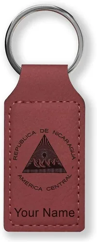 Miniatura 33 de LaserGram Llavero rectangular, bandera de Nicaragua, grabado personalizado incluido, Bambú