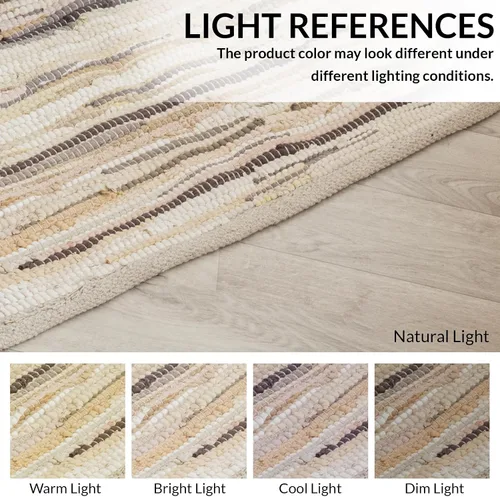 Miniatura 6 de HOMEMONDE Alfombra Chindi beige de 20 x 32 pulgadas, alfombra de trapo de algodón suave reciclado, hecha a mano, reversible, decoración bohemia