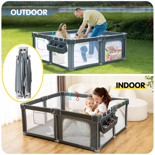 Miniatura 9 de CAPAKIDS Corralito plegable para bebés de 50 x 50 pulgadas con alfombra, listo para usar fuera de la caja para bebés y niños pequeños, patio