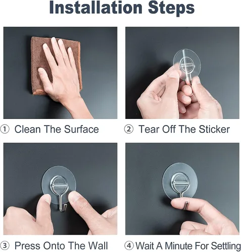 Miniatura 5 de 12 ganchos de plástico transparente para colgar, ganchos adhesivos de pared resistentes Ganchos pegajosos fuertes de forma redonda
