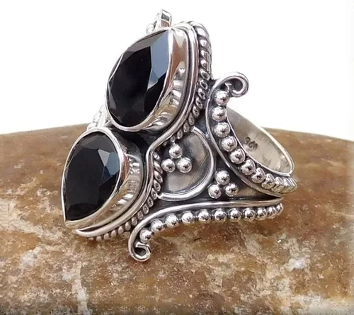 Miniatura 5 de Genuine Black Onyx Ring * 925 Sterling Silver * Handmade Ring * Pear Shape Gemstone Ring * Huge Onyx Ring * Pear Black Onyx Designer Ring * Birthday