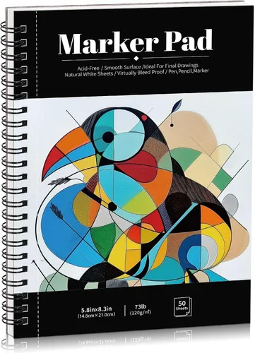 50 hojas de papel para marcadores, bloc de bocetos artísticos a prueba de sangrado de 5.8×8.3 pulgadas, papel de dibujo de 73lb/120gsm, libro de