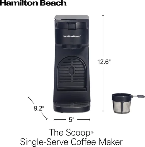 Miniatura 8 de Hamilton Beach The Scoop - Cafetera de una sola porción y preparadora rápida de café molido para tazas de 8-14 onzas, se prepara en minutos