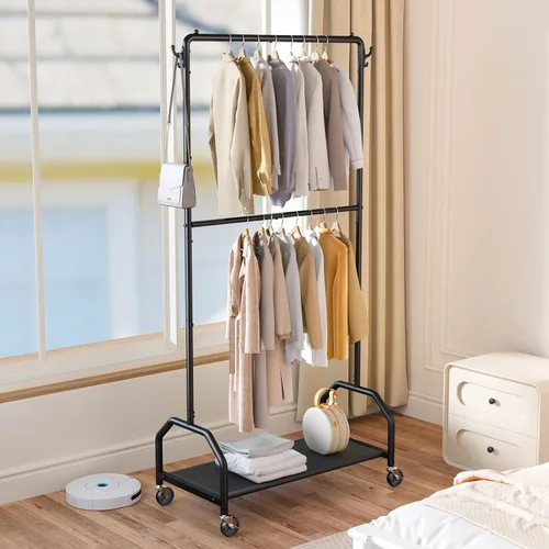 Miniatura 3 de Wiracks Perchero doble para colgar ropa, perchero para ropa, 130 libras, capacidad 34.5 pulgadas de ancho x 15.8 pulgadas de profundidad x 79
