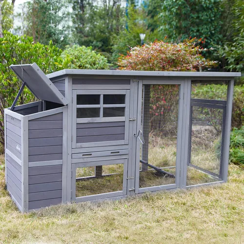 Miniatura 6 de Aivituvin Jaula grande de madera para aves de corral de 78 pulgadas, gallinero con rampas, carrera, caja anidable (gris)