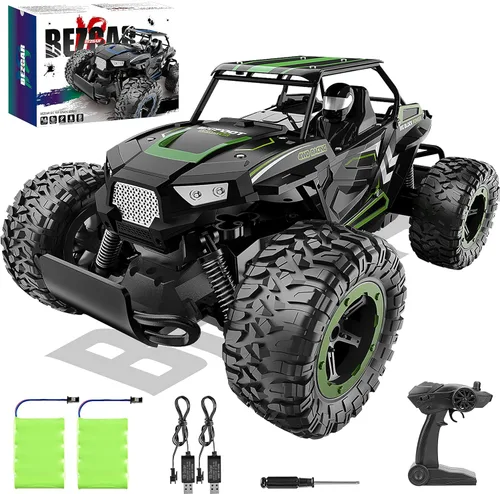 BEZGAR TB142 - Coche de control remoto a escala 1:14, 12.4 mi/h 2WD todo terreno, vehículo eléctrico todoterreno con dos baterías recargables para