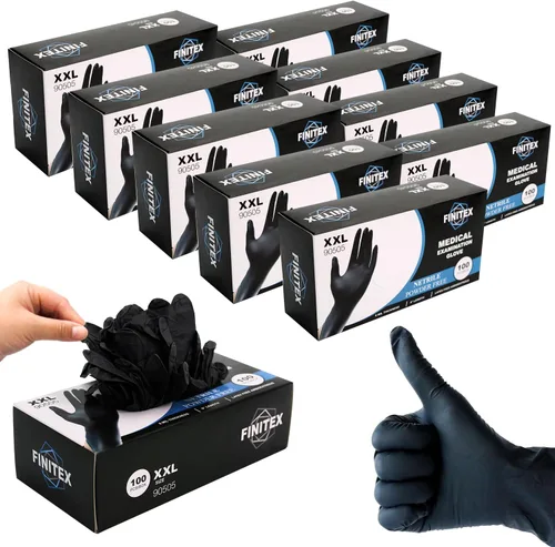 Miniatura 14 de FINITEX Guantes desechables de nitrilo negro para examen médico, 100/1000 unidades, 6.3 mil sin polvo, sin látex, guantes para alimentos Negro