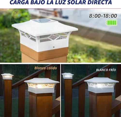 Miniatura 3 de APONUO - Luces solares para punta de poste, paquete de 6, 2 modos, luces solares para postes de valla, IP65 impermeables, encendido/apagado