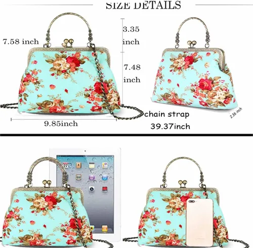 Miniatura 69 de Bolso floral con asa superior, bolso de noche Kiss Lock para mujer, bolso vintage