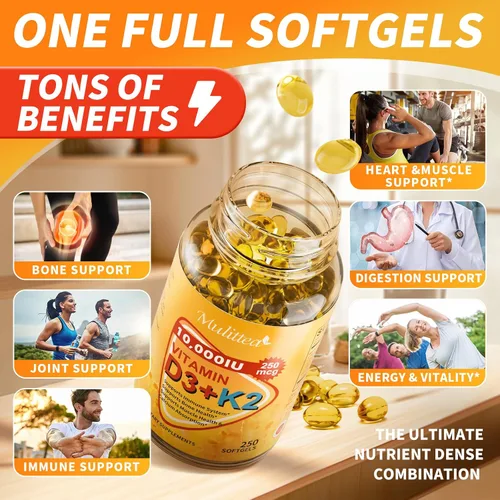 Miniatura 3 de Vitamina D3 K2 a base de plantas de 10000 UI con aceite MCT de coco virgen – 200 mcg MK7 de vitamina K2, sin OMG para una máxima absorción, salud