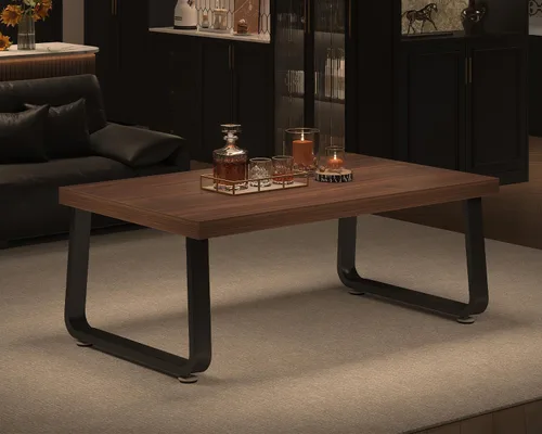 Miniatura 16 de HSH - Mesa de café rústica de nogal, mesa central moderna, mesa de café rectangular industrial para sala de estar, mesa de té simple de madera