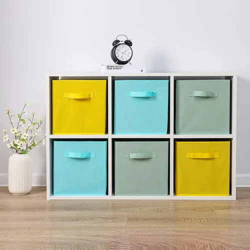 Miniatura 4 de Stero - Contenedores de tela para almacenamiento de 13x13x13 pulgadas, paquete de 6 cubos de almacenamiento de colores divertidos con asas, cestas