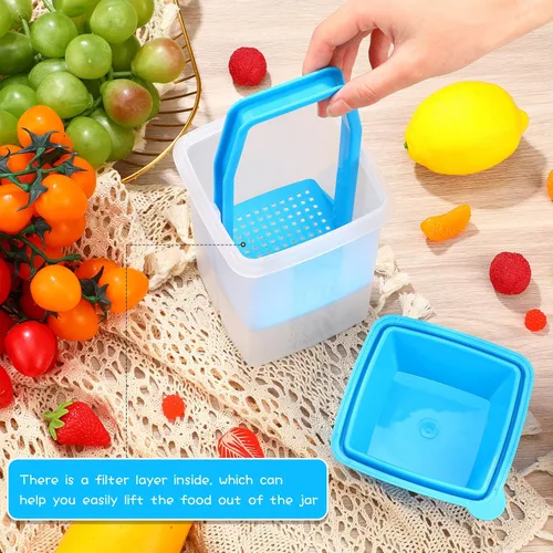 Miniatura 3 de Chengu 3 Recipientes para Encurtidos de Jalapeño con Coladores, Dispensadores Cuadrados para Almacenamiento de Condimentos y Alimentos, Portador