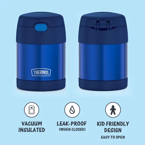 Miniatura 3 de THERMOS FUNTAINER - Tarro de comida para niños aislado al vacío de acero inoxidable de 10 onzas con cucharas plegables, azul marino y morado