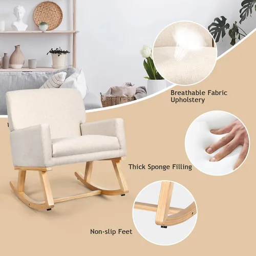 Miniatura 4 de POWERSTONE Sillas mecedoras tapizadas para habitación del bebé, con reposabrazos de mediados de siglo, para espacios pequeños, dormitorio, sala