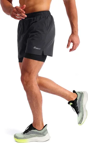 Miniatura 3 de Pudolla Mens 2 in 1 Running Shorts 5" Quick Dry Gym Athletic Workout Shorts for Men with Phone Pockets