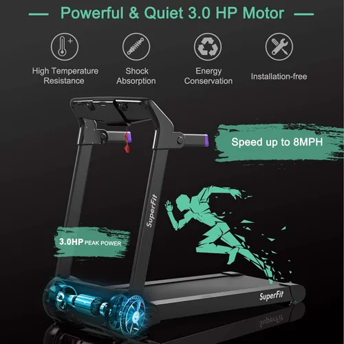 Miniatura 8 de GYMAX Caminadora plegable, máquina de correr de instalación gratuita de 3.0 HP con altavoz Bluetooth, monitor de pantalla táctil HD, control Púrpura