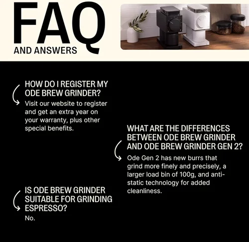 Miniatura 3 de Fellow Molinillo Gen 2 Ode Brew - Rebaba, Molinillo Eléctrico de Granos de Café con 31 Ajustes para Goteo, Prensa Francesa y Preparación en Frío