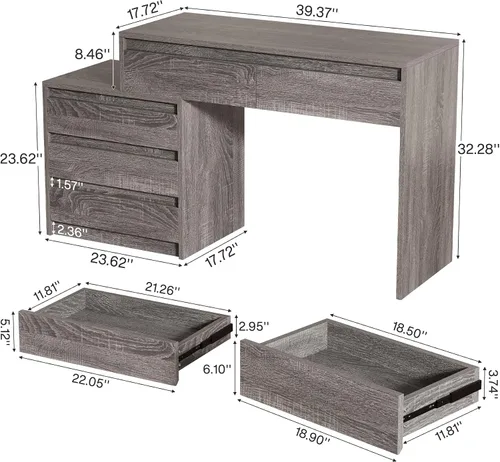Miniatura 2 de Tribesigns Escritorio de tocador de 63 pulgadas con 5 cajones, mesa de maquillaje con armario de 3 cajones, moderno y grande para mujeres y niñas
