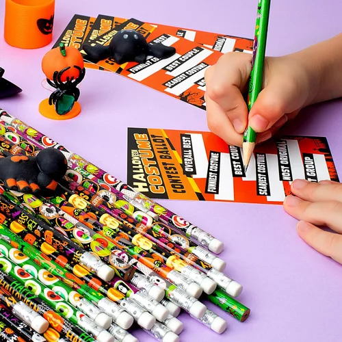 Miniatura 5 de JOYIN 48 lápices de Halloween a granel con borrador, surtido de lápices coloridos de otoño, juego de papelería con temática de Halloween de 12