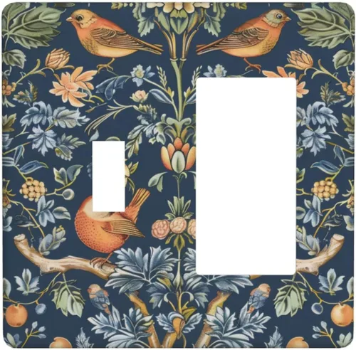 Miniatura 49 de Cubiertas de Salida Triple Basculante con Hojas de Plantas de Eucalipto Azul en Acuarela Floral, Placa Frontal Decorativa de 3 Posiciones, Cubierta