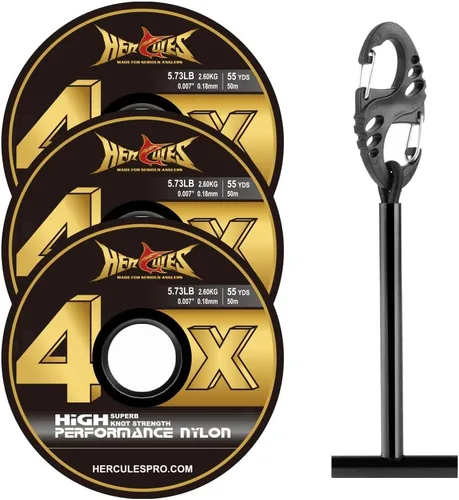 Miniatura 10 de HERCULES Tippet de pesca con mosca, paquete de 3 con soporte para volquetas, 55 yardas
