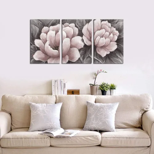Miniatura 2 de Biuteawal Lienzo de flores para pared, arte abstracto de color rosa y gris, elegante pintura floral, imágenes de naturaleza muerta para el hogar