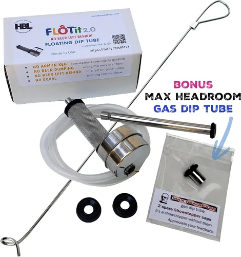 Miniatura 2 de FLOTit 2.0 con tubo de inmersión de gas Max Headroom y una herramienta GANCHO. Tubo de inmersión flotante sin cerveza con DFI para una cerveza