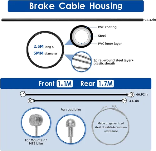Miniatura 2 de Kit universal de carcasa de cable de freno y desviador de cambio, línea de transmisión de bicicleta estándar con tapas de extremo de cable