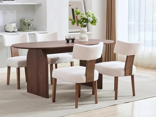 Miniatura 11 de Juego de 2 sillas de comedor de madera negra, modernas sillas tapizadas para comedor y cocina, asiento de lino beige y respaldo medio, silla