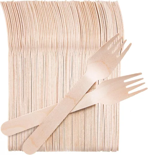 Miniatura 9 de Weemium Tenedores de madera desechables – 100 tenedores compostables de 6.5 pulgadas sin astillas, utensilios de tenedores desechables