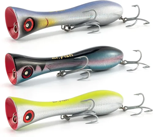 Dr.Fish Topwater Popper Señuelos de pesca de agua salada, 8 pulgadas GT Popper VMC anzuelos agudos señuelos de pesca de surf para Striper Atún