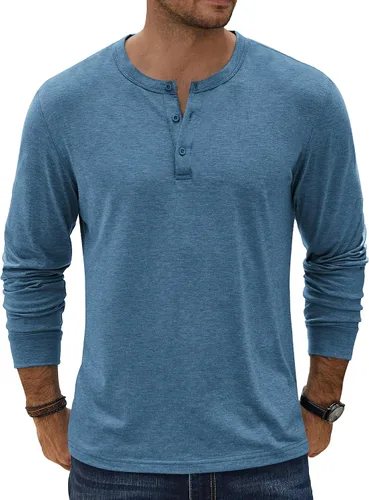 Miniatura 12 de COOFANDY Camiseta Henley de Manga Larga para Hombre Camisas Pullover Casuales Ligeras Camisetas Básicas Suaves Elásticas Tops de Otoño