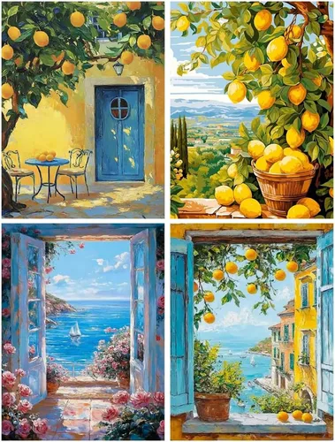 Miniatura 11 de Clendo Juego de 6 paquetes de pintura por números para adultos, kit de pintura por números de flores fáciles para adultos en lienzo sin marco