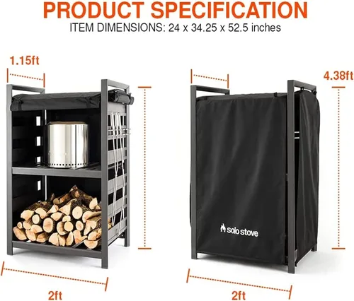 Miniatura 3 de Solo Stove Estación – Estante para leña de aluminio negro de 4.4 pies con cubierta con revestimiento UV, almacenamiento al aire libre de dos