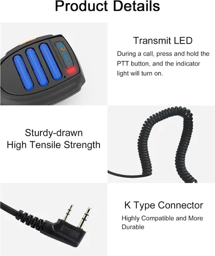 Miniatura 5 de Walkie Talkies Micrófono con altavoz, PTT, 2 pines tipo K, radios bidireccionales de mano, micrófono de hombro, compatible con TP80 (paquete de 1)