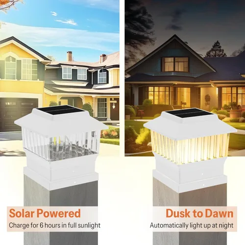 Miniatura 4 de Paquete de 4 luces solares para tapa de poste, modernas #2: se adapta a postes de vinilo de 4 x 4 y madera de 5 x 5 pulgadas, temperatura de 3