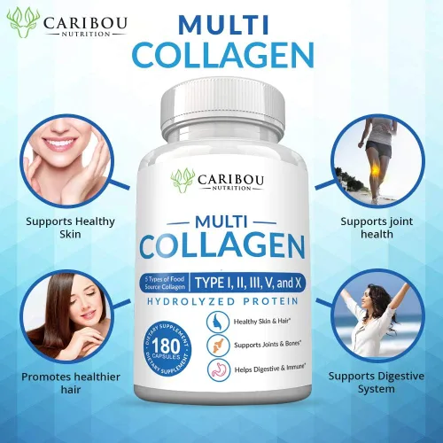 Miniatura 2 de Multi Collagen Pills - 180 pastillas de colágeno - Cápsulas de colágeno tipo I, II, III, V y X - Mezcla única de cápsulas de péptidos de colágeno