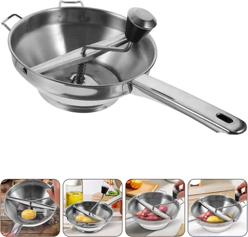 Miniatura 8 de PRETYZOOM Prensador manual de papas de acero inoxidable, herramienta de cocina, manivela, molino de alimentos para puré de papas, batatas