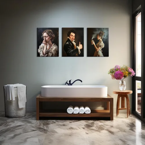 Miniatura 5 de PAINURA Juego de 3 impresiones en lienzo para pared de baño, retro, vintage, impermeables, perfectas para baño, cocina, sala de estar, dormitorio