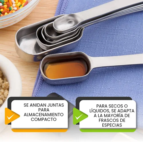 Miniatura 5 de Spring Chef Juego de 7 cucharas medidoras de acero inoxidable con nivelador, cucharadita de metal rectangular y cucharada medidora para ingredientes