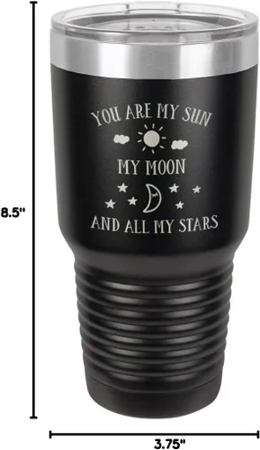 Miniatura 10 de Taza de viaje grabada con grabado en polvo de acero grabado con láser, con texto en inglés "You are MY SUN MY MOON AND ALL MY STARS", sin BPA