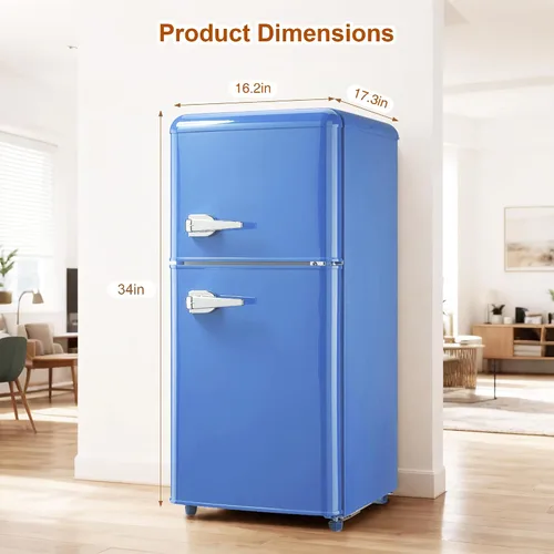 Miniatura 2 de Mini refrigerador retro con congelador de 3.5 pies cúbicos, refrigerador pequeño con termostato ajustable de 7 niveles, refrigerador compacto