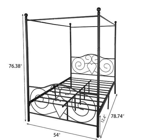 Miniatura 2 de Marco de cama tamaño matrimonial, listones de acero resistente y soporte con cabecero y estribo, no requiere somier (negro)