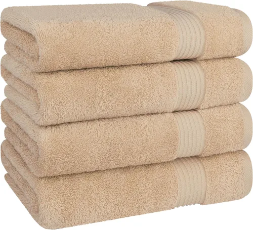 Miniatura 5 de Cotton Paradise 4 piezas de toallas turcas para baño, juego de toallas extra grandes suaves y afelpadas para baño, color beige